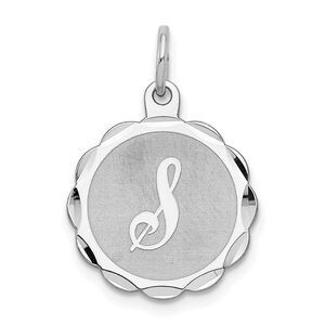 Sterling Silver, Sarah Collection 15mm Brocaded Disc Initial S Pendant
